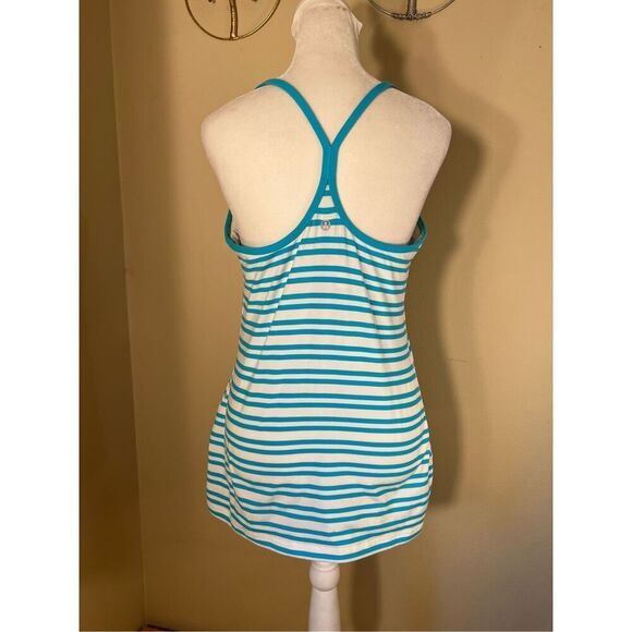 Lululemon Power Y Twin Stripe Spry Blue White Athletic Tank Top Size 10 - Picture 5 of 6
